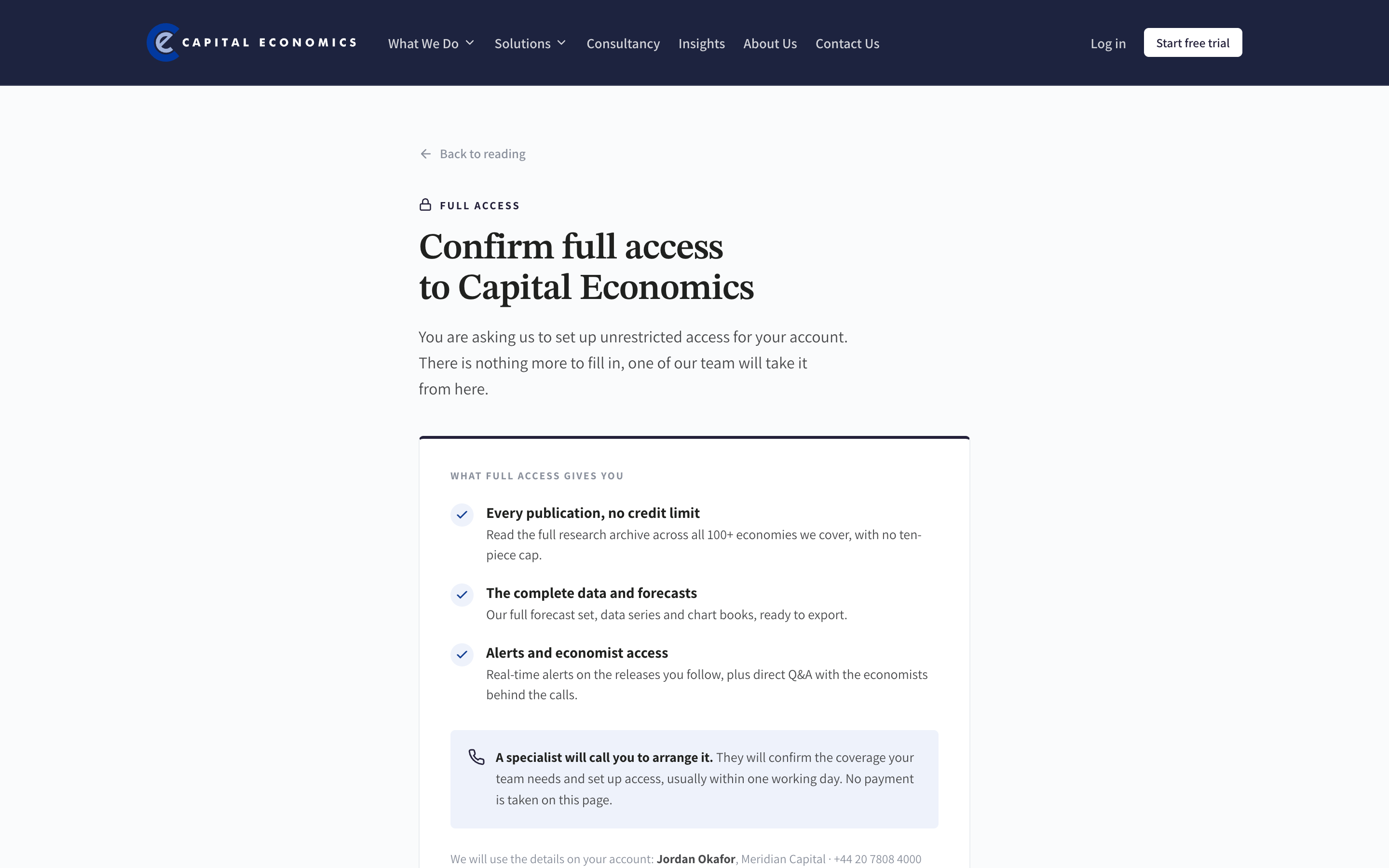 Preview of the Confirm Full Access page