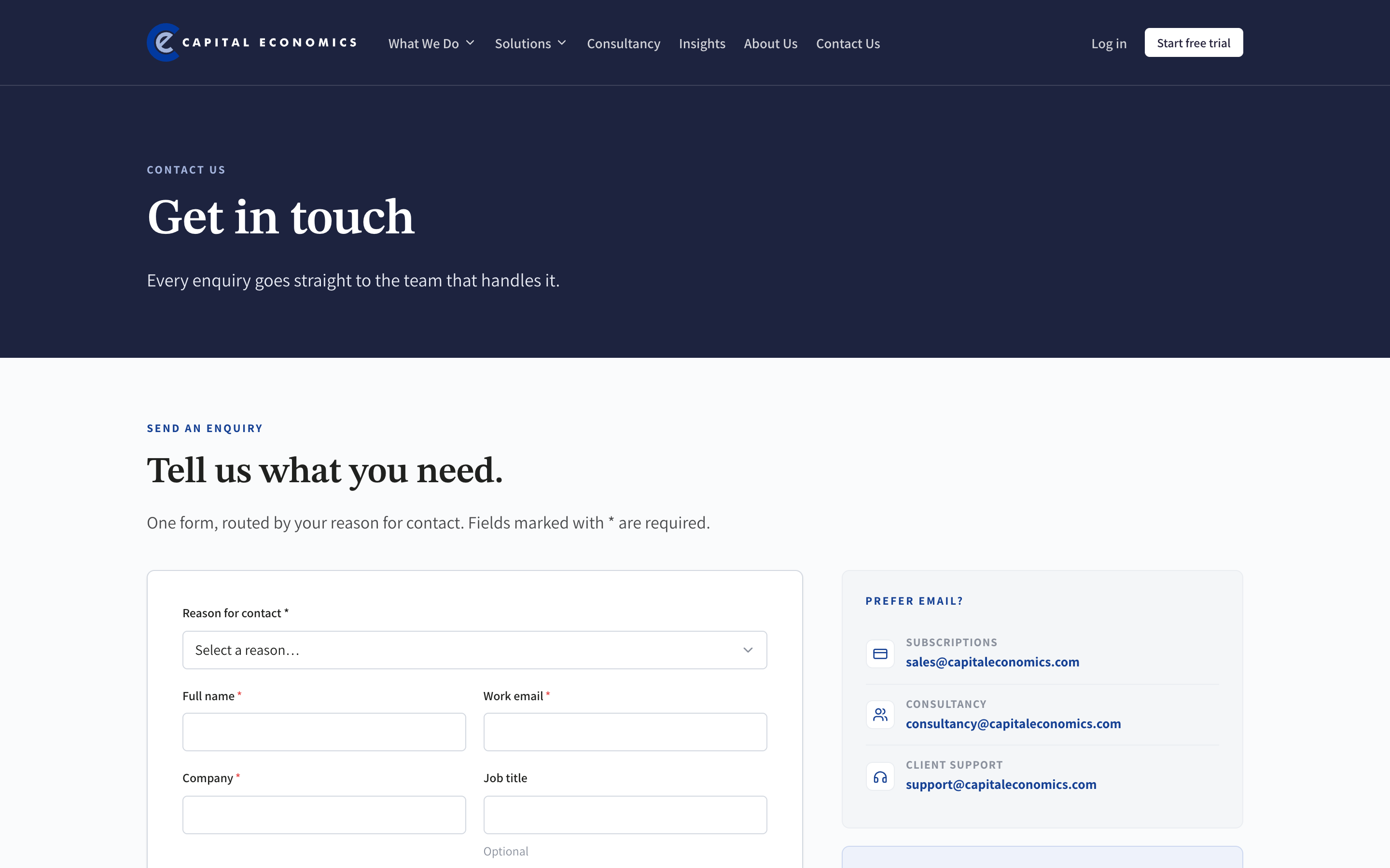 Preview of the Contact Us page