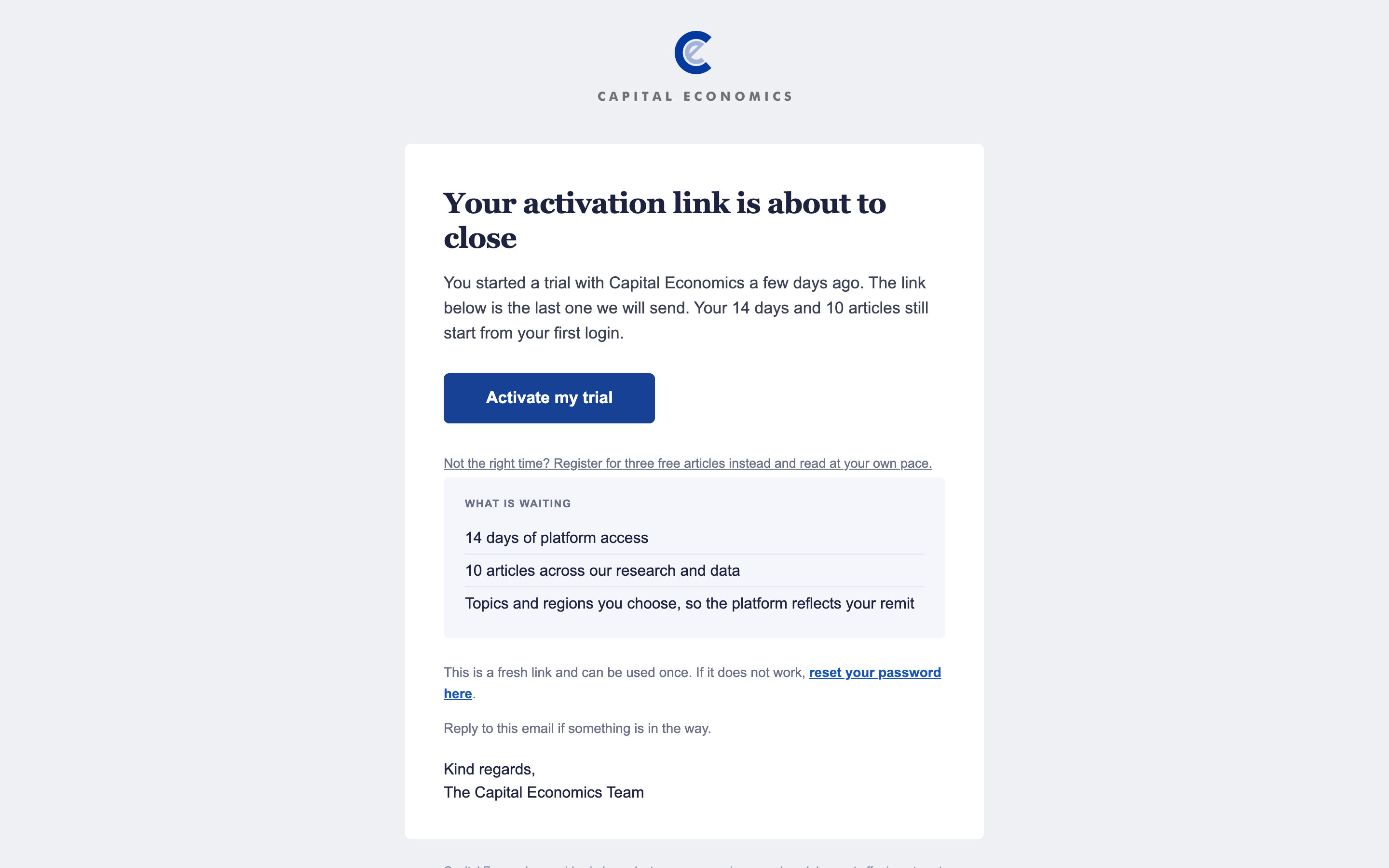 Preview of the Final Reminder email