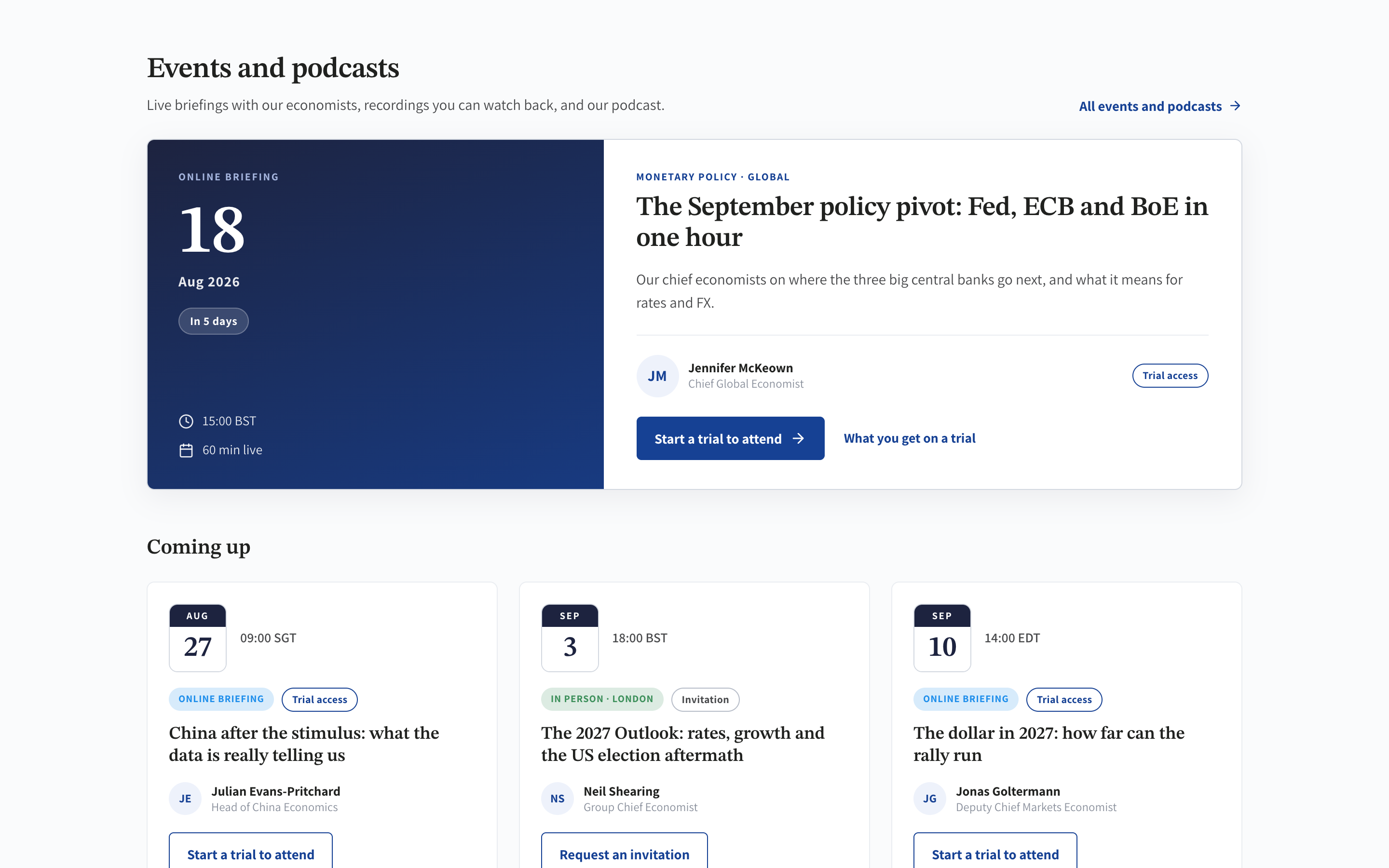 Preview of the Events and Podcasts page