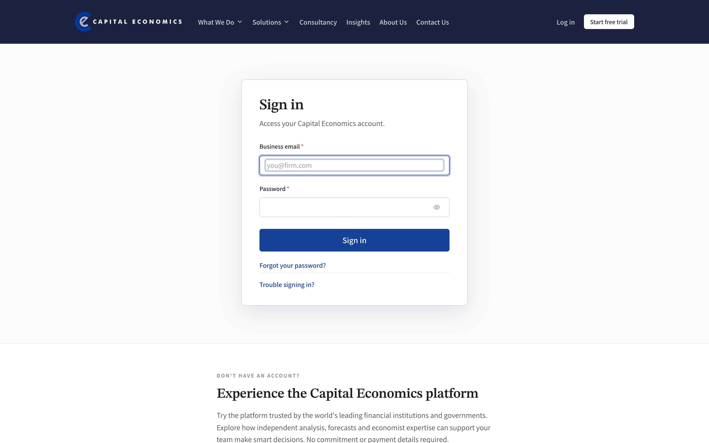 Preview of the Login page